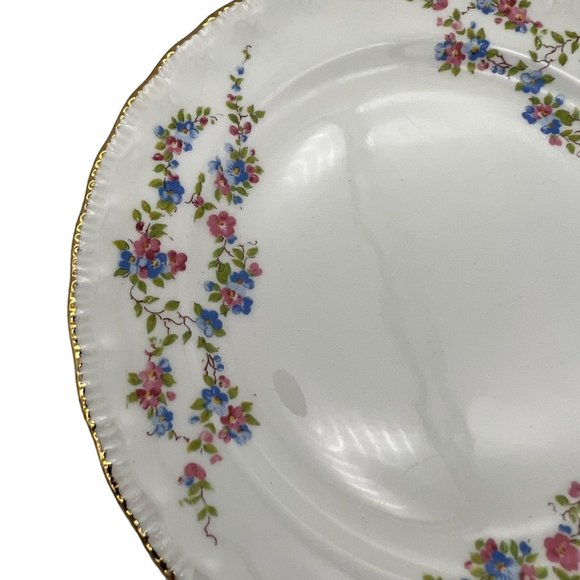 Vintage Pope Gosser China Blue Belle 6 Bread & Butter Plates Pink Blue Floral - Picture 4 of 6